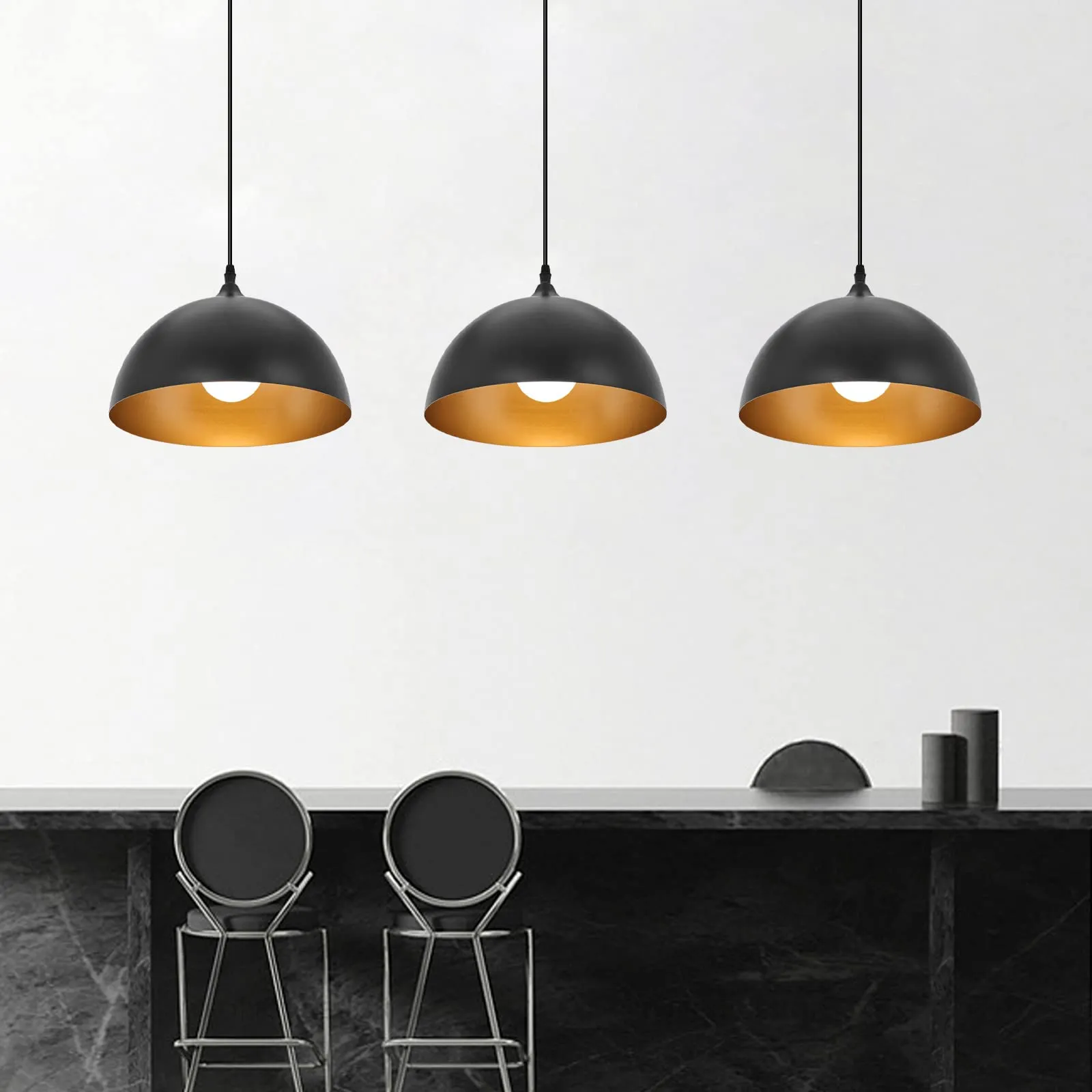 11.8" Black Dome Industrial Vintage Pendant Light 3-Pack - Image 5