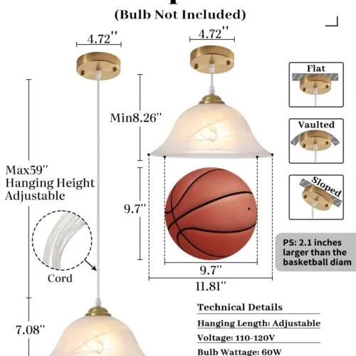 Vintage Gold Frosted Glass Pendant Light 11.8
