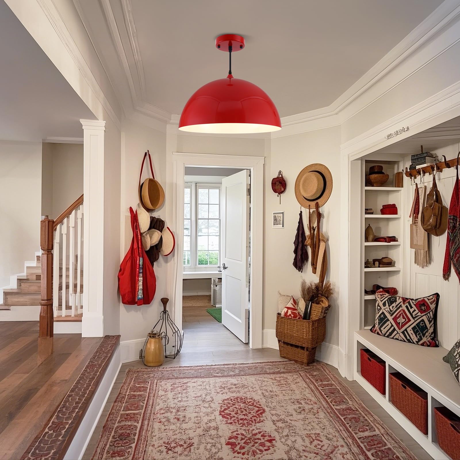 19.7" Red Oversized Farmhouse Pendant Light 2-Pack - Image 6