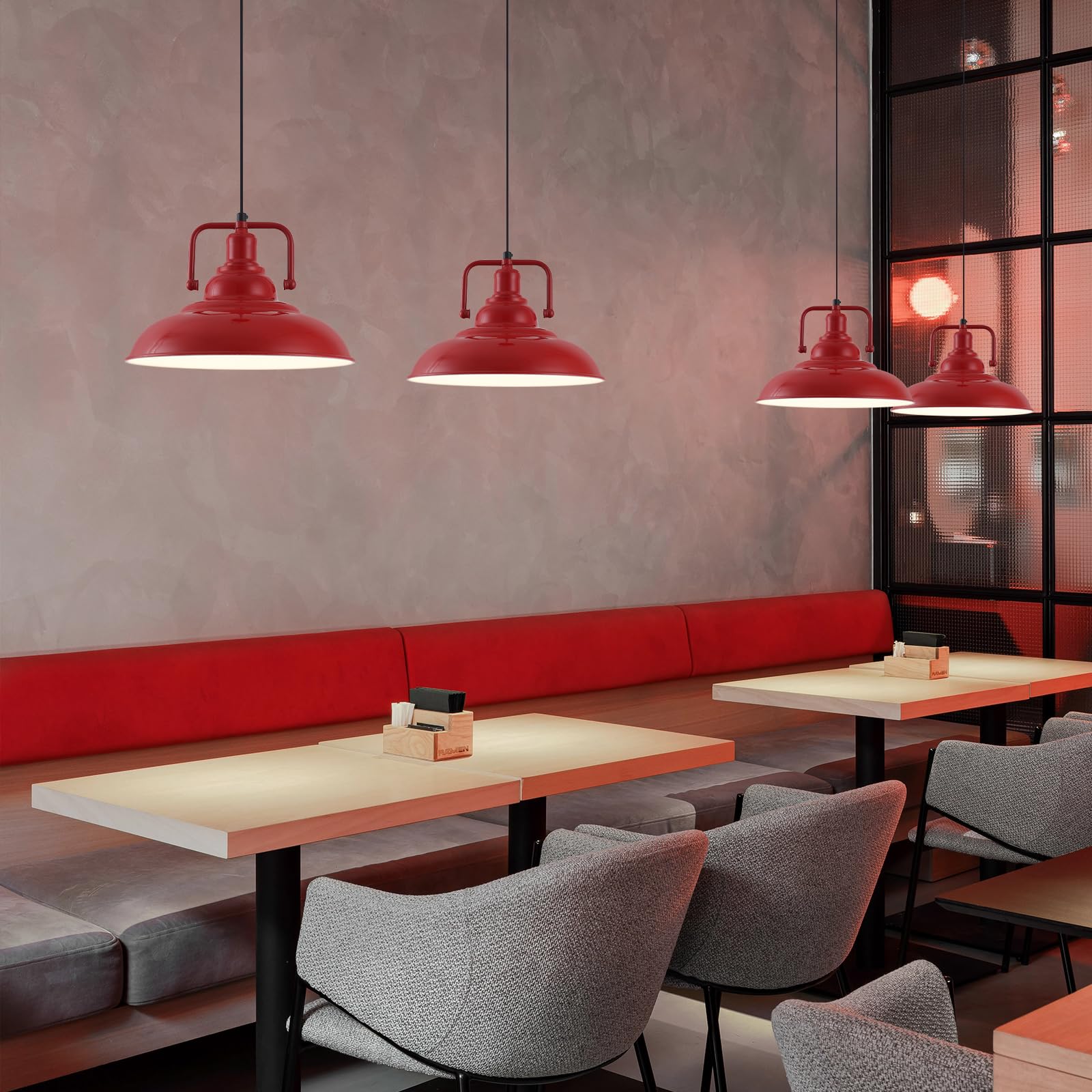 12.5" Red Modern Farmhouse Pendant Light 2-Pack - Image 5