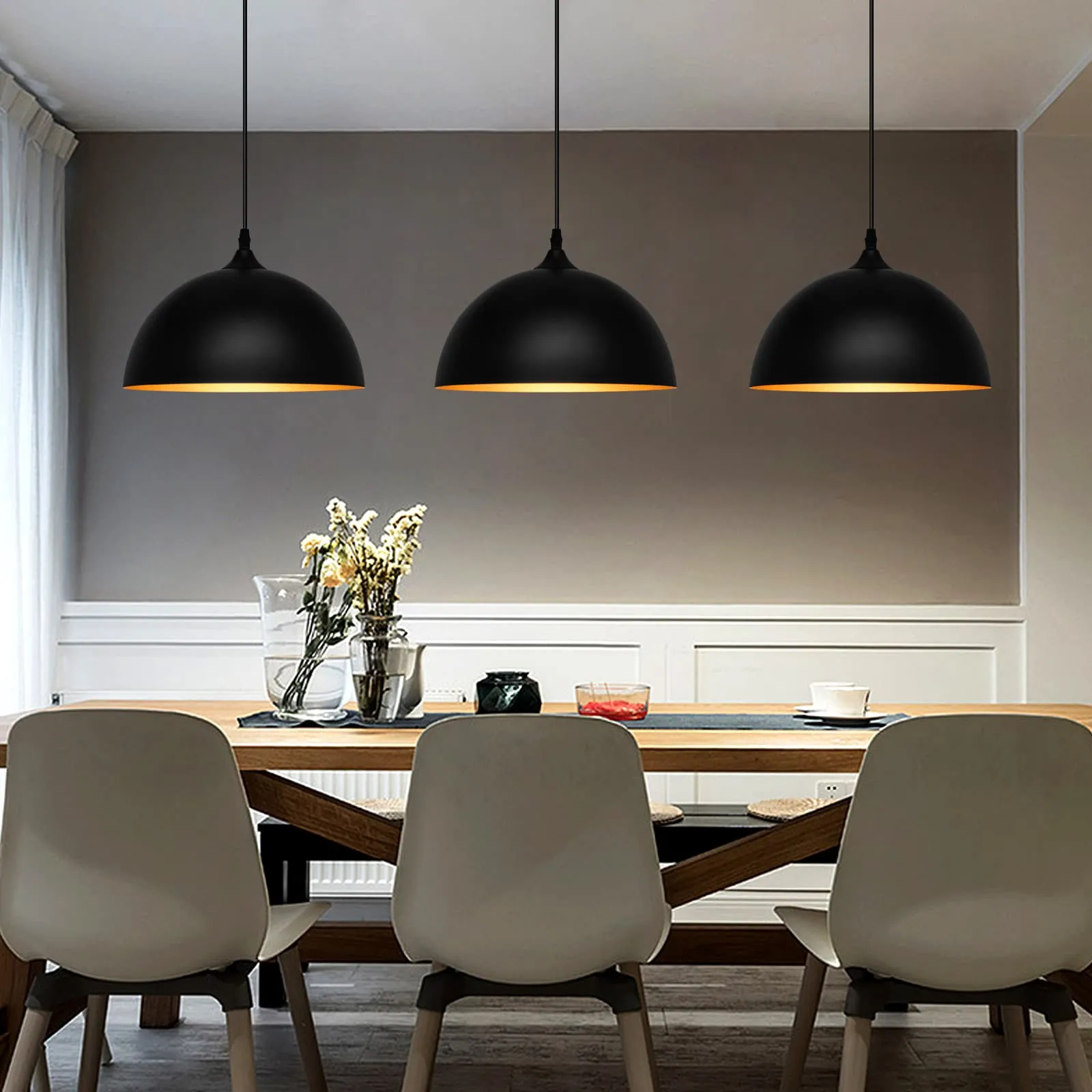11.8" Black Dome Industrial Vintage Pendant Light 3-Pack - Image 4