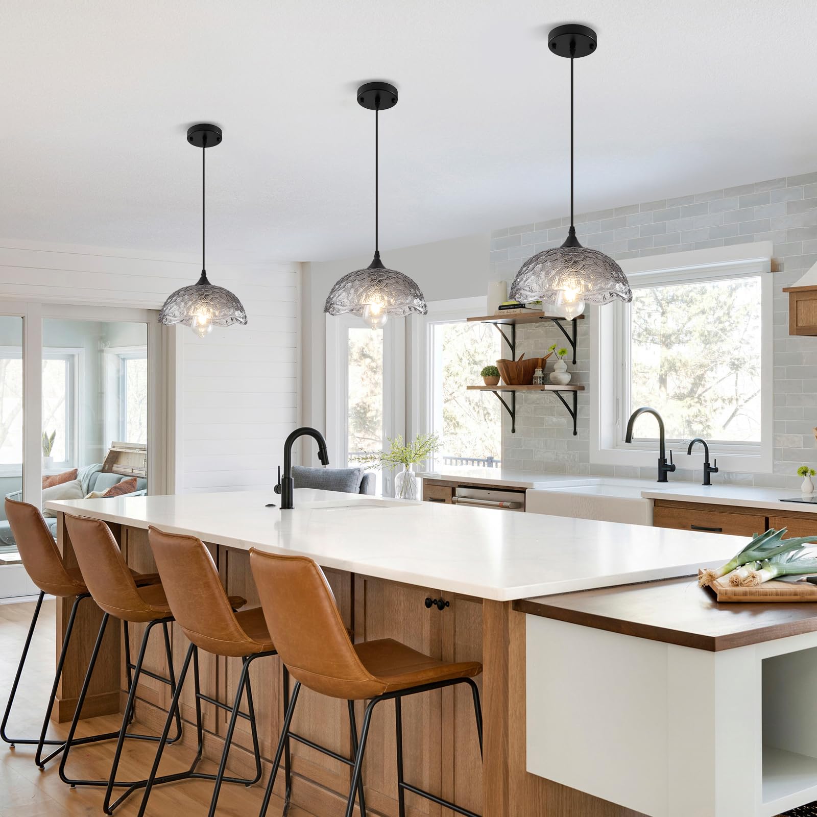 Gray Vintage Pendant Light with Glass Shade - Image 5