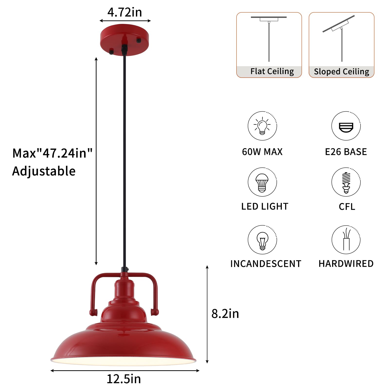 12.5" Red Modern Farmhouse Pendant Light 2-Pack - Image 4