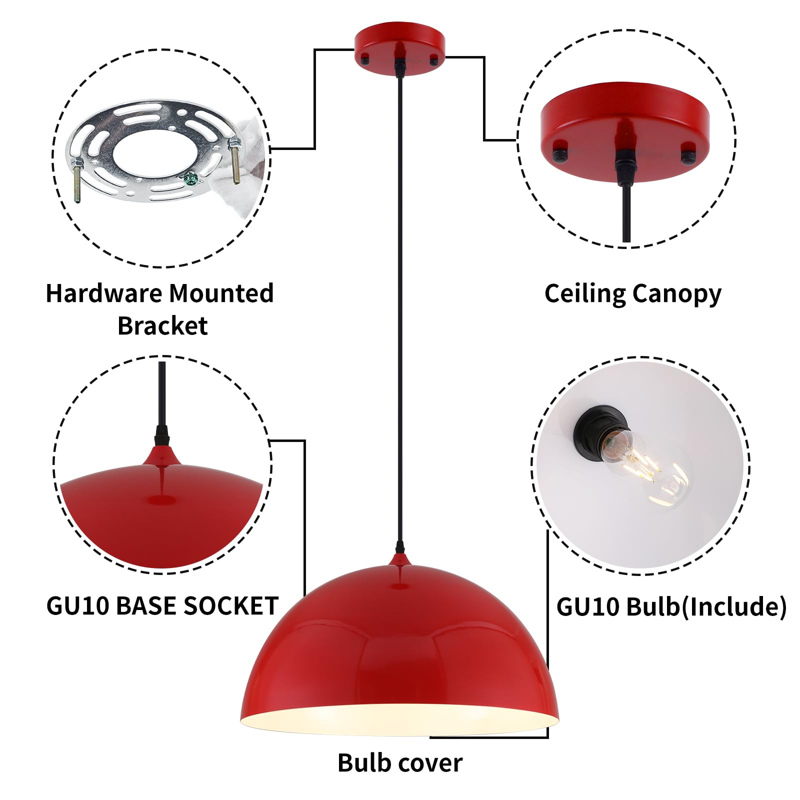 19.7" Red Oversized Farmhouse Pendant Light 2-Pack - Image 4
