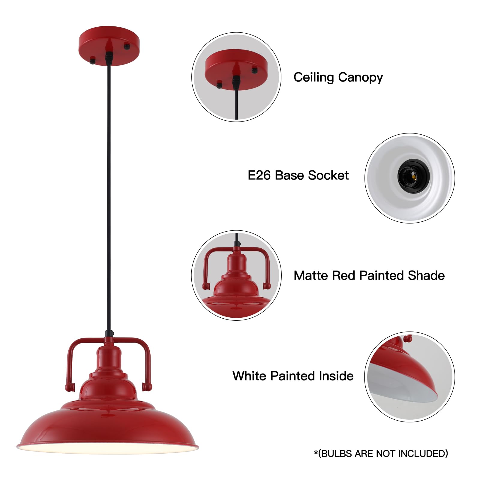 12.5" Red Modern Farmhouse Pendant Light 2-Pack - Image 3