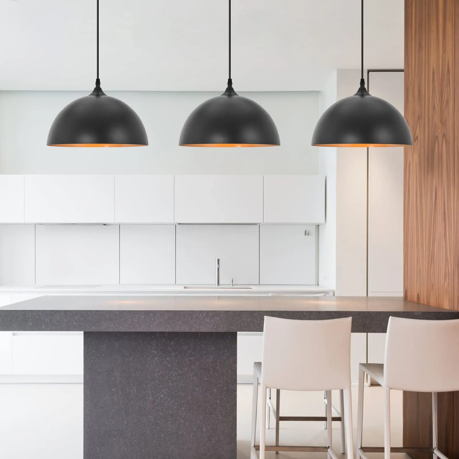 11.8" Black Dome Industrial Vintage Pendant Light 3-Pack - Image 2