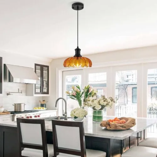Orange Vintage Pendant Light with Glass Shade